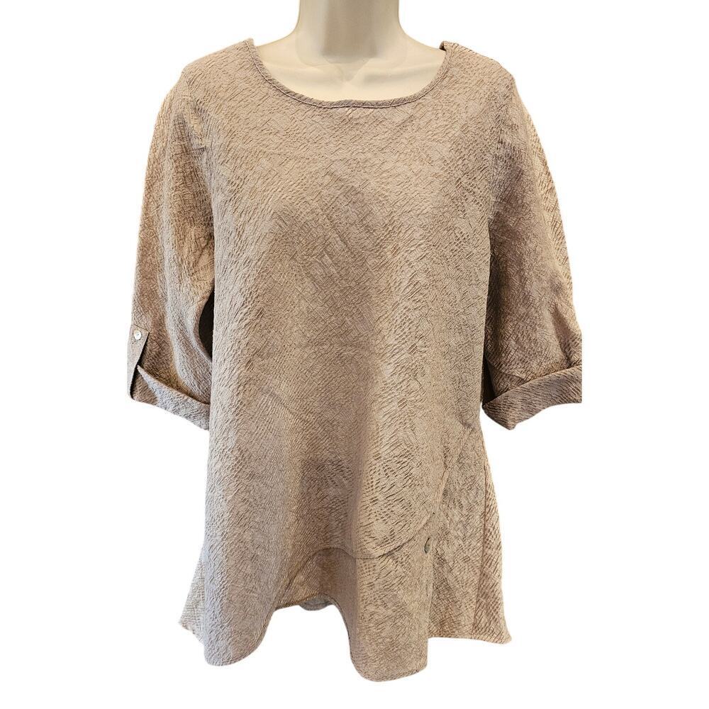 ALI MILES M neutral Taupe Burnout Lagenlook Tunic Top OMBRE Textured Boho Artsy+